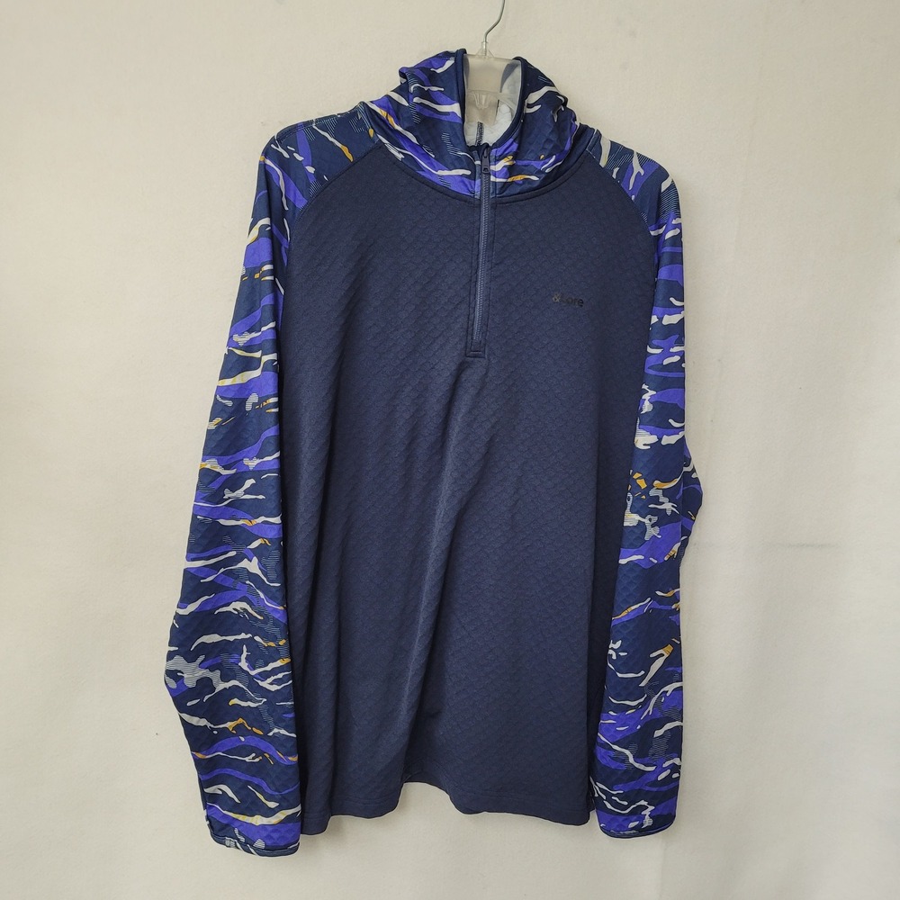 &Lore By Tahoe River Hoodie Mens XXL Blue Camo Quarter Zip Pullover‎ Textured